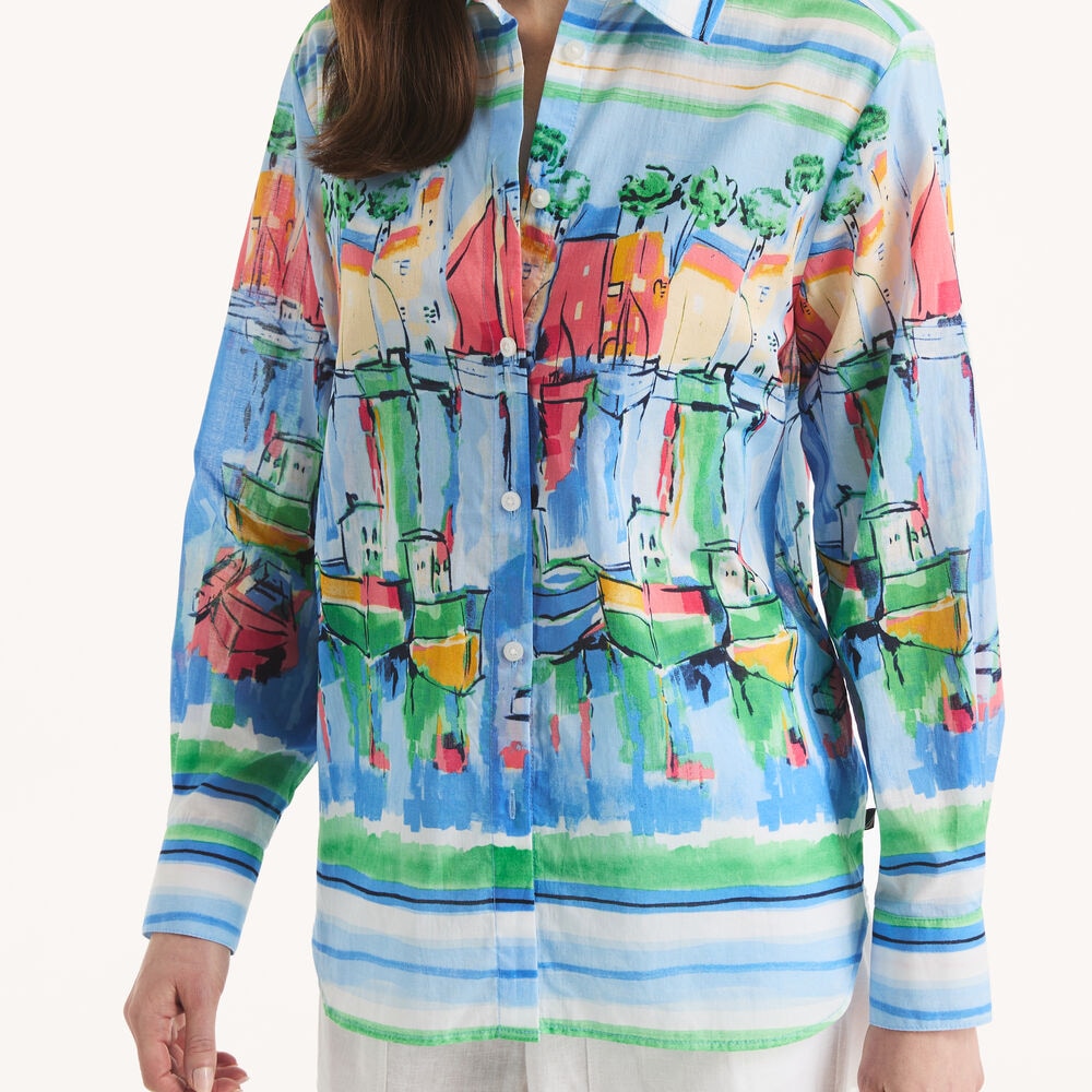 Printed Button-Up Shirt,Dark Starry Night Wash Ol,large