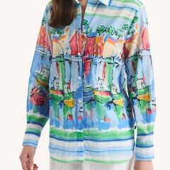 Printed Button-Up Shirt,Dark Starry Night Wash Ol,large