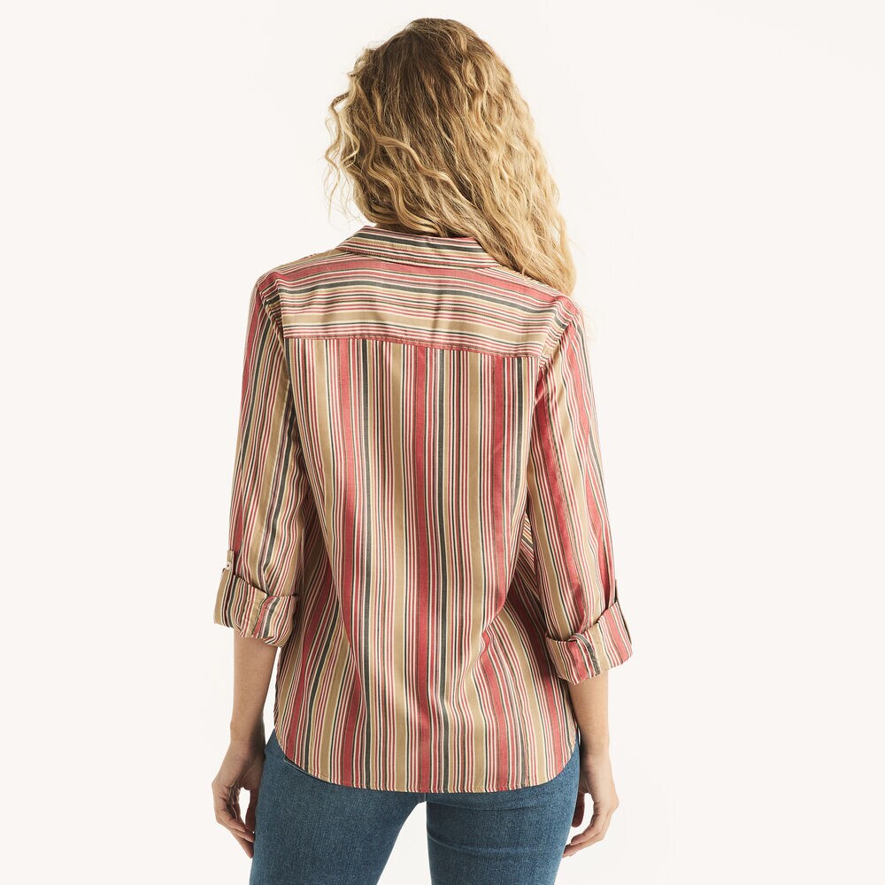 Striped Button-Down Shirt,Rogue Red,large