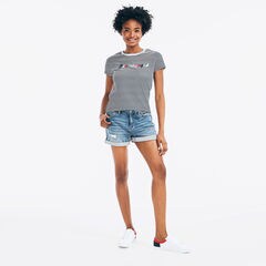 STRIPED BON VOYAGE GRAPHIC T-SHIRT,Stellar Blue Heather,large