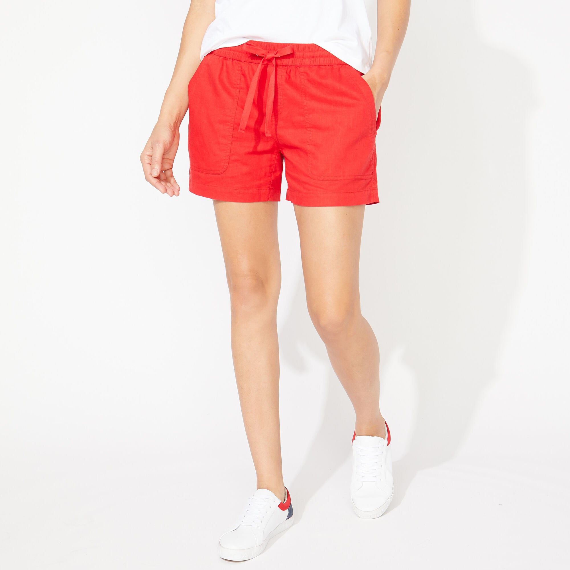 LINEN-BLEND SHORTS,Tomales Red,large