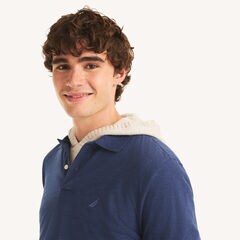 Classic Fit Long-Sleeve Polo,Stellar Blue Heather,large