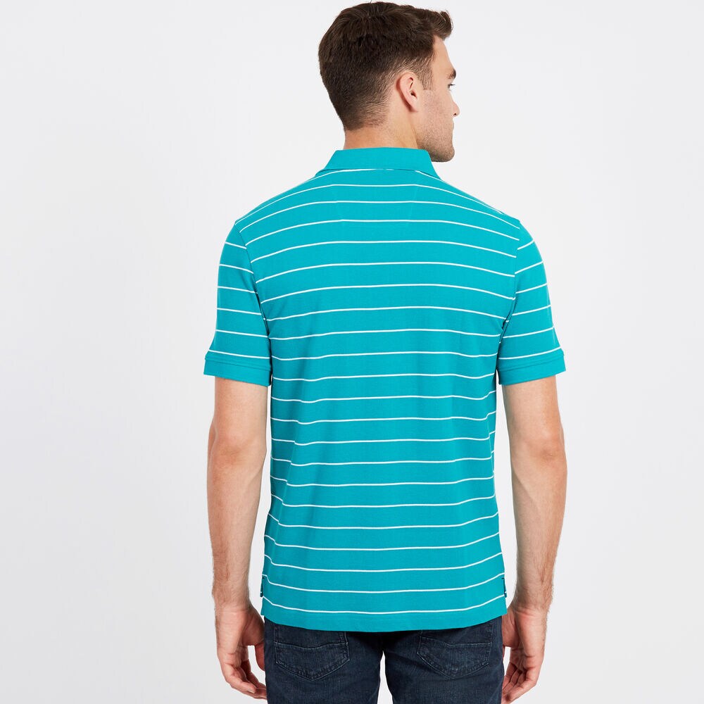 Classic Fit Mesh Polo in Breton Stripe,Biscay Teal,large