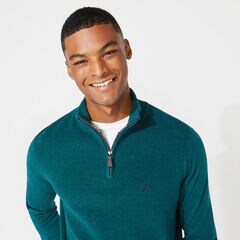 RIBBED-FRONT QUARTER-ZIP SWEATER,Shaded Spruce Heather,large