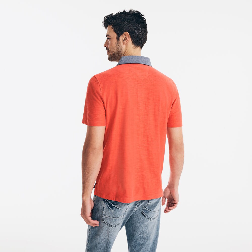 CLASSIC FIT CHAMBRAY-COLLAR POLO,Seaside Red,large