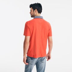 CLASSIC FIT CHAMBRAY-COLLAR POLO,Seaside Red,large