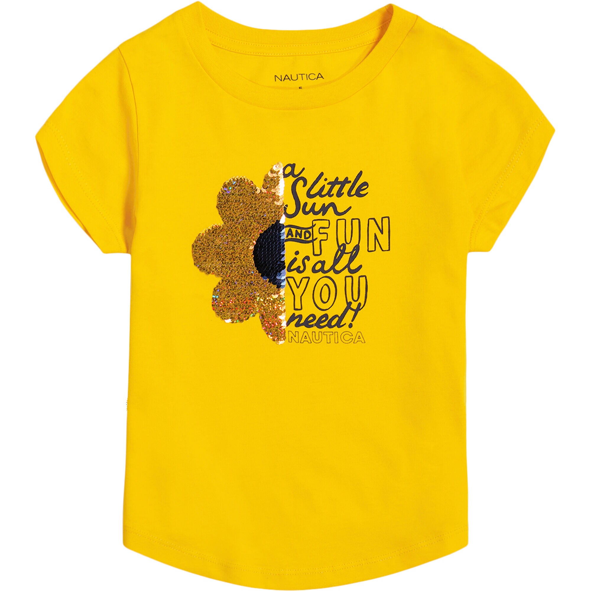 GIRLS' FLOWER WIND WAVES T-SHIRT (7-16),Empire Gold,large
