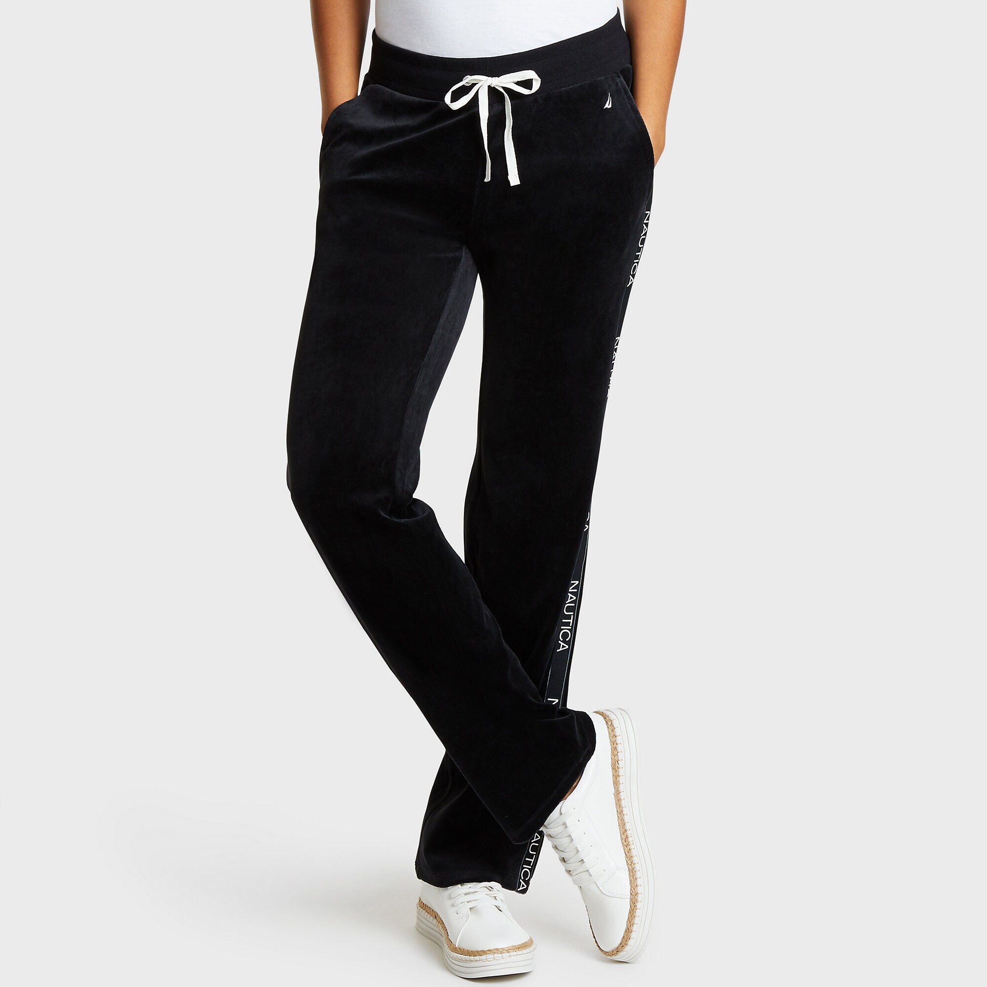 Velour Logo Track Pants,True Black,large