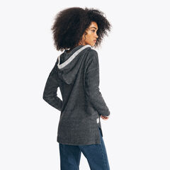 SPLIT-NECK PULLOVER HOODIE,True Black,large