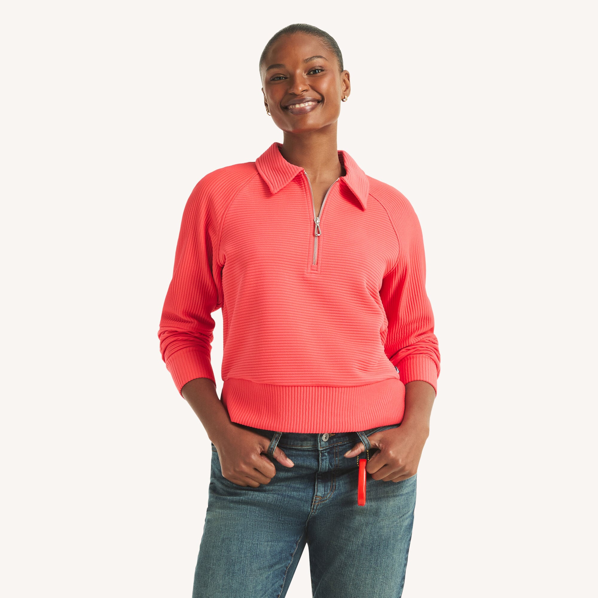 Quarter-Zip Sweatshirt,Faded Orange,large