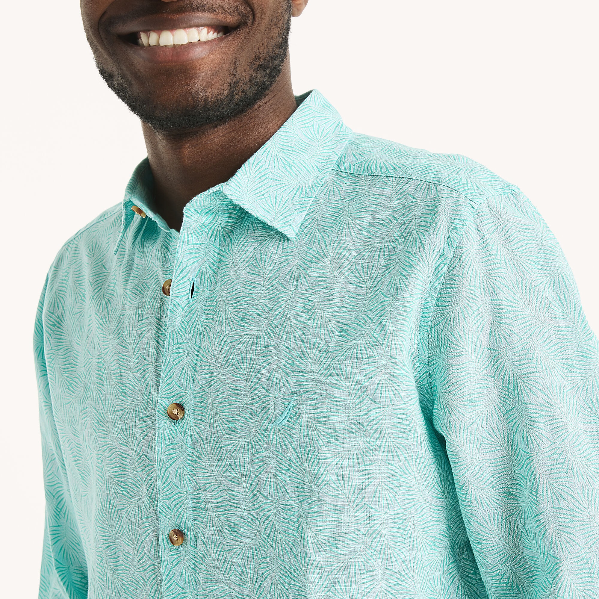Printed Linen Shirt,Aqua Splash,large