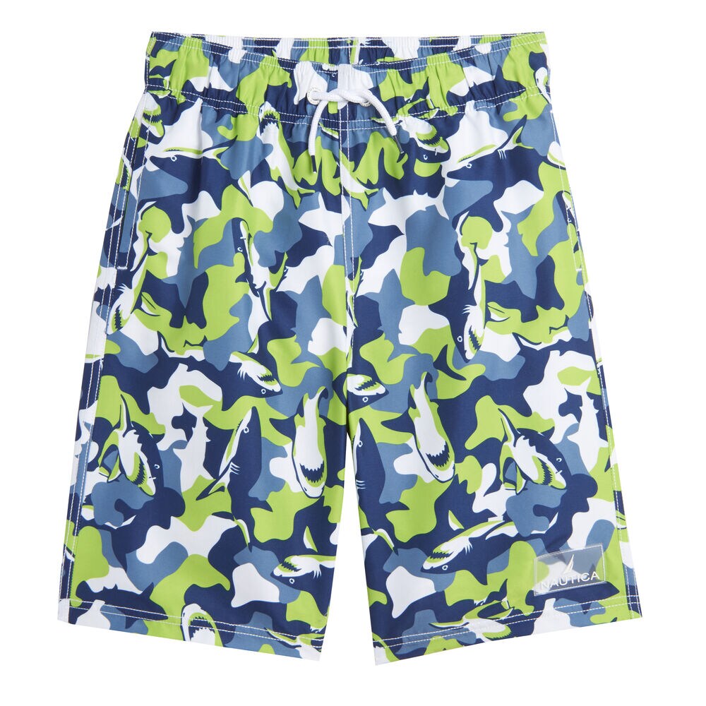 LITTLE BOYS' SHARK CAMOUFLAGE PRINT SWIM SHORT (4-7),Green Terrain,large