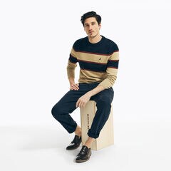 NAVTECH STRIPED CREWNECK SWEATER,Navy,large
