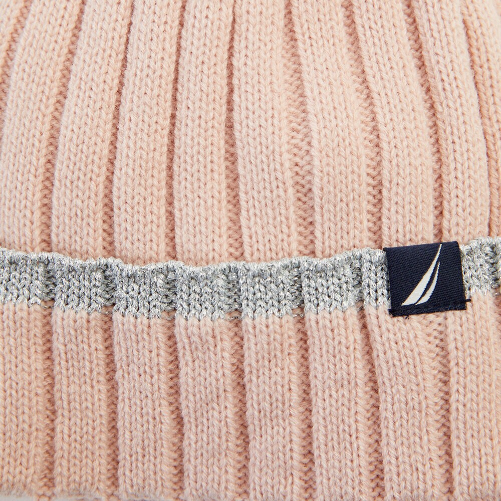 Ribbed Metallic-Tipped Beanie,Petal,large