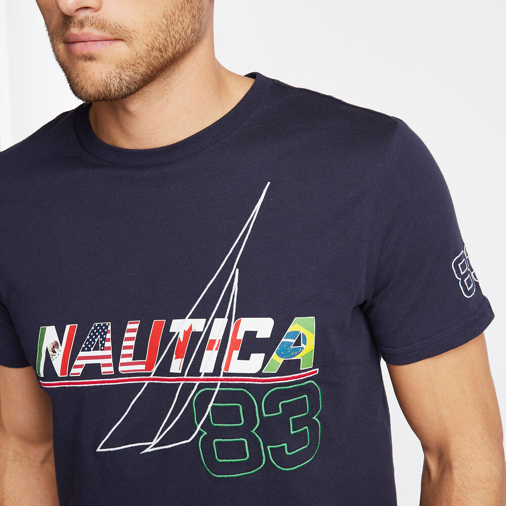 International Graphic T-Shirt,Navy,large