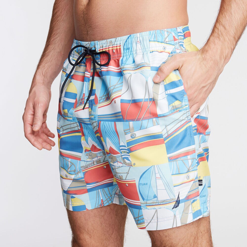 6" SWIM TRUNK IN POSTCARD PRINT,Marshmallow,large