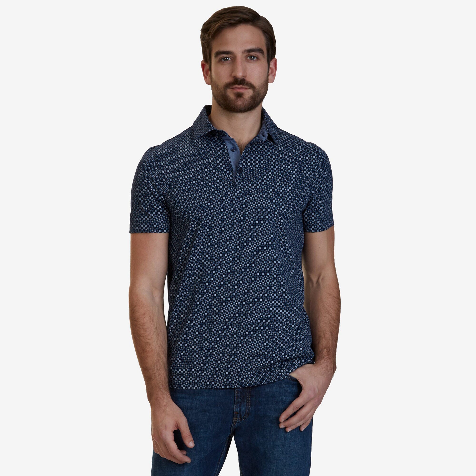 Slim Fit Printed Polo Shirt,True Navy,large
