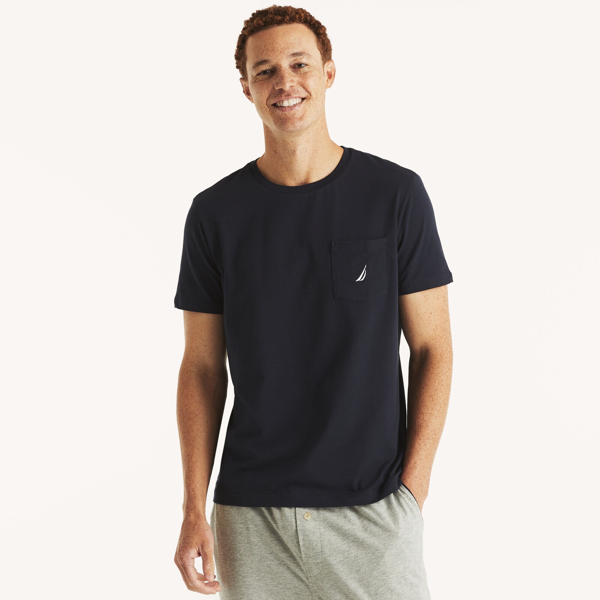 Short Sleeve Solid Pocket T-Shirt,Navy,large