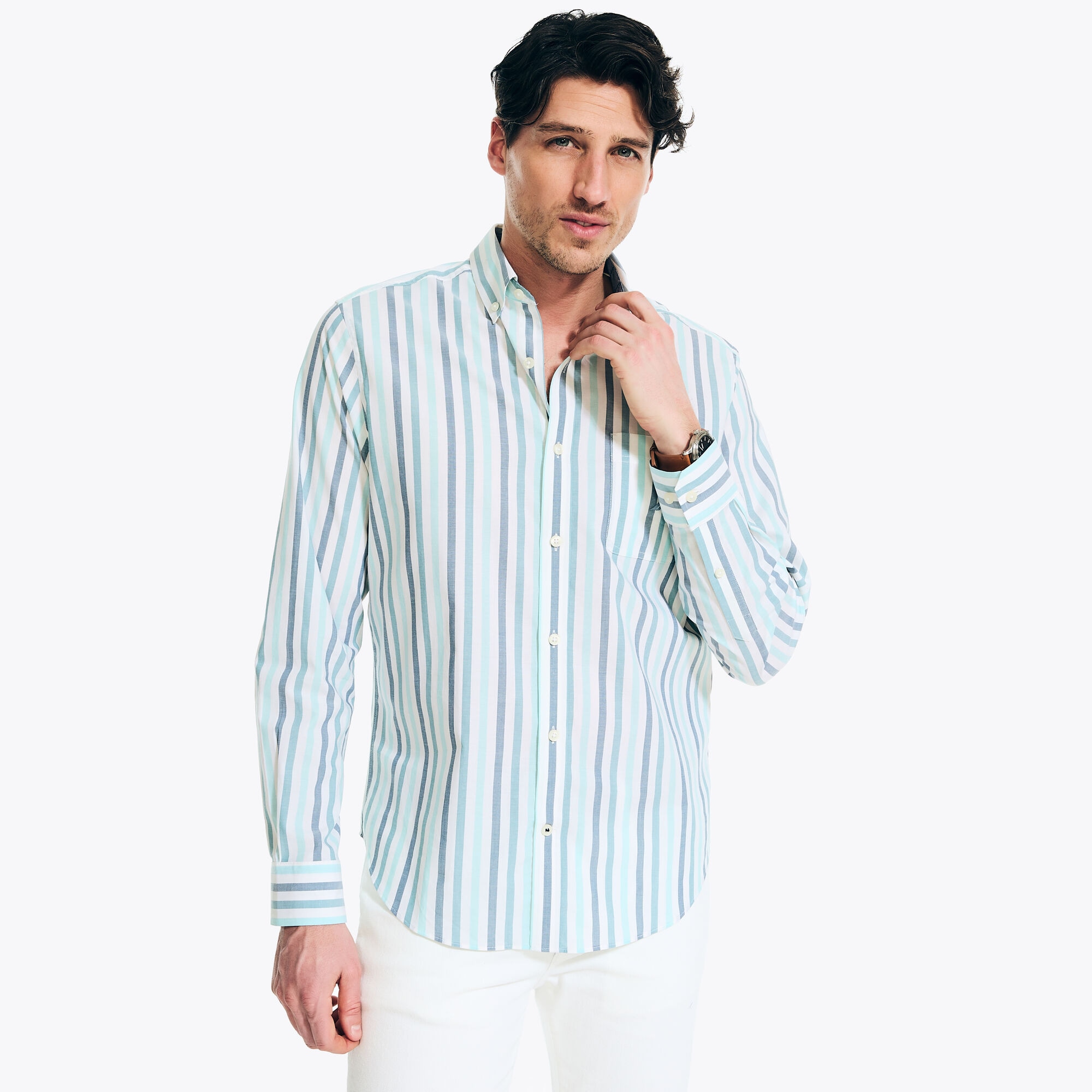 Sustainably Crafted Striped Shirt,Bright White,large