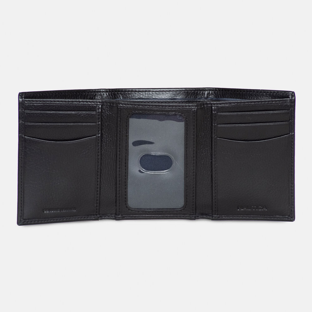 LEATHER TRIFOLD PASSCASE WALLET,True Black,large