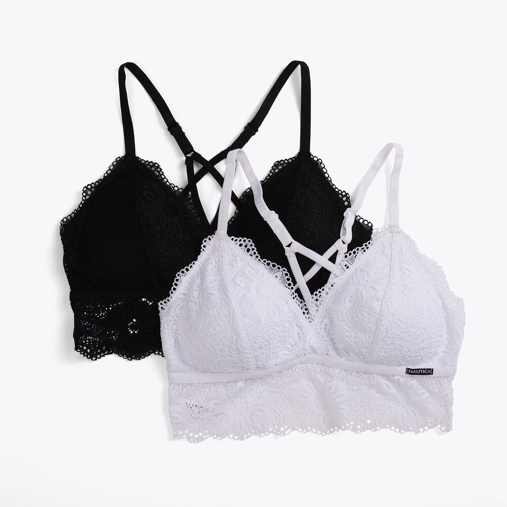 LONGLINE CROSSBACK LACE BRALETTE, 2-PACK,Black,large