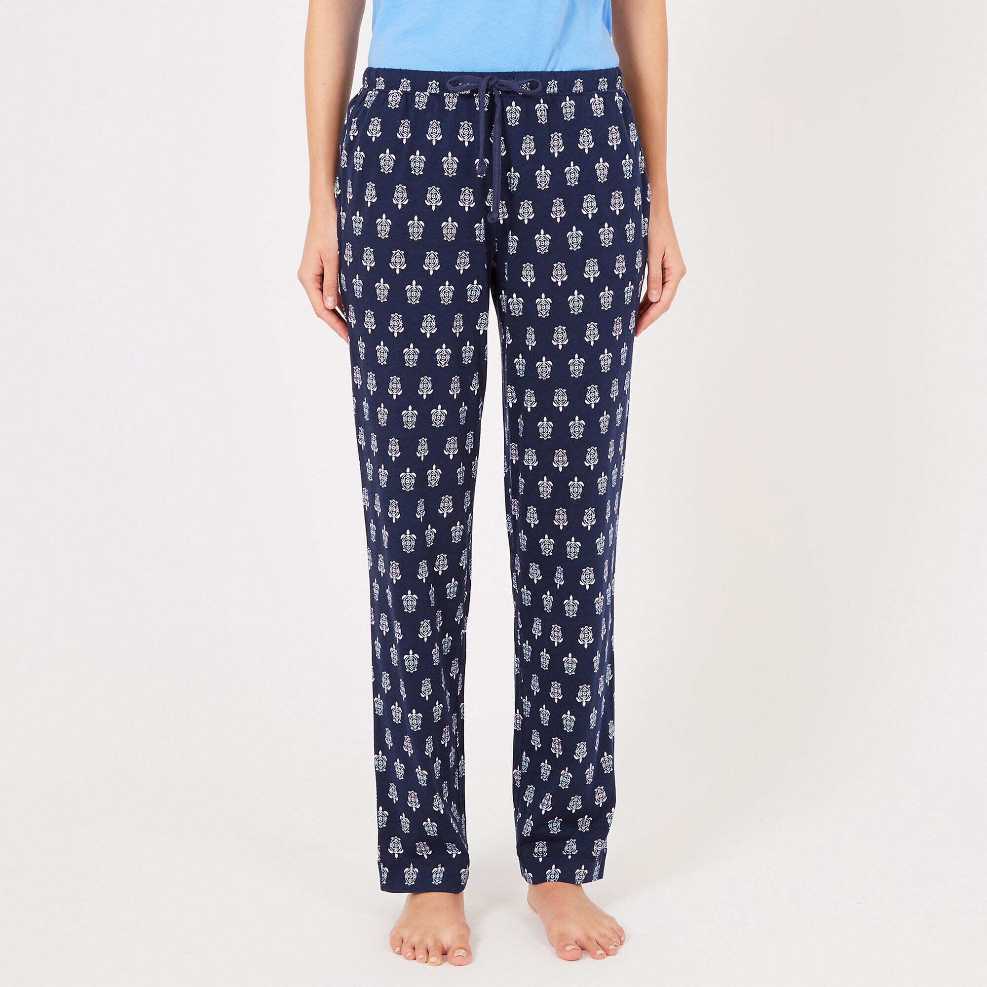 Turtle Motif Pajama Pants,Pure Adriatic Sea Wash,large