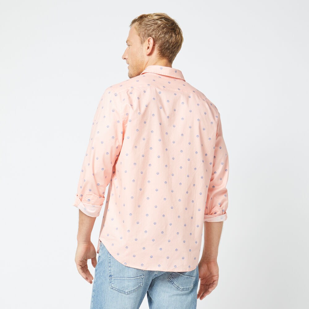 CLASSIC FIT LONG SLEEVE SHELL PRINT SHIRT,Peach Glow,large
