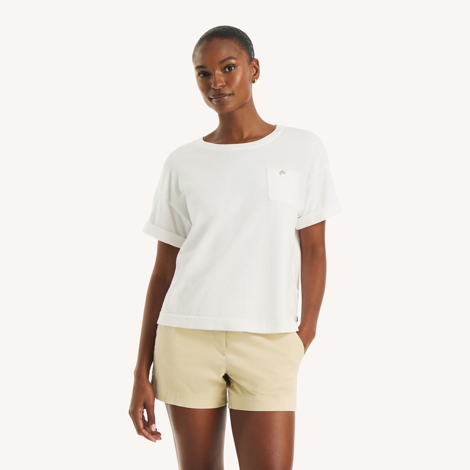 Short-Sleeve Sweater T-Shirt,Bright White,large