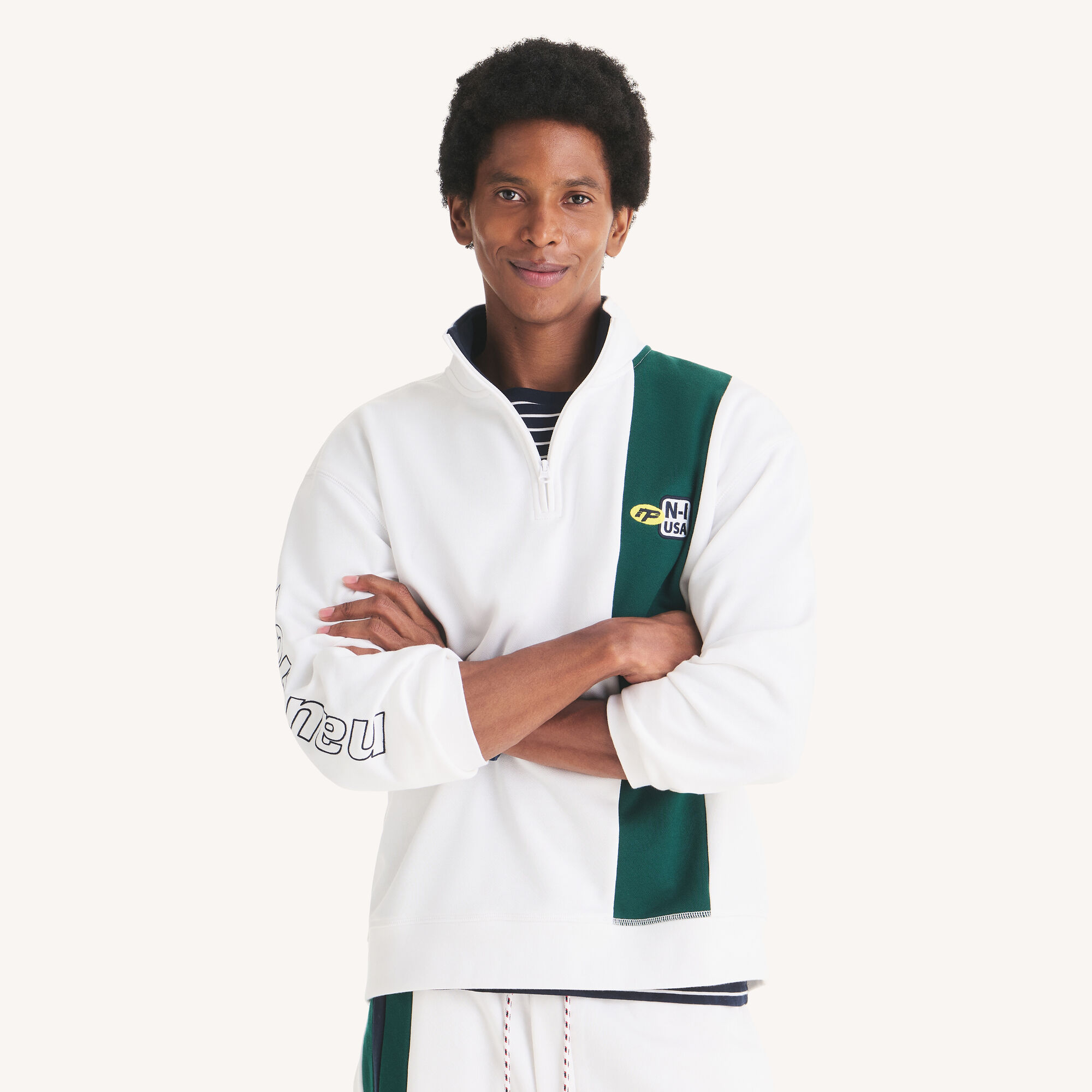 Colorblock Quarter-Zip Sweatshirt,Bright White,large