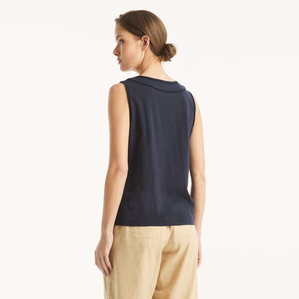 Scallop-Trim Tank Top,Navy,large