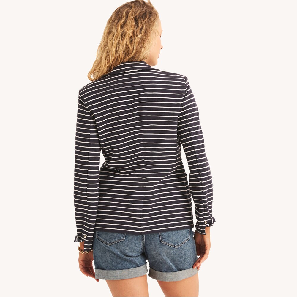 Sail Striped Knit Blazer,Navy,large