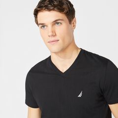 V-NECK PREMIUM COTTON T-SHIRT,True Black,large