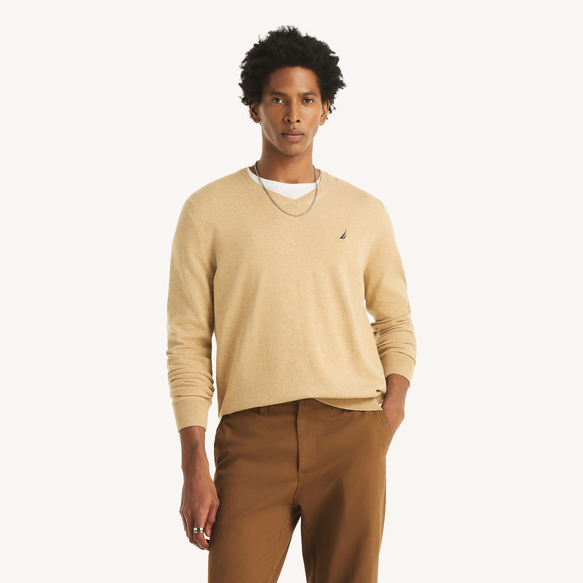 Performance V-Neck Sweater,Camel Heather,large
