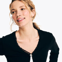 Sustainably Crafted Chiffon Trim Cardigan,True Black,large