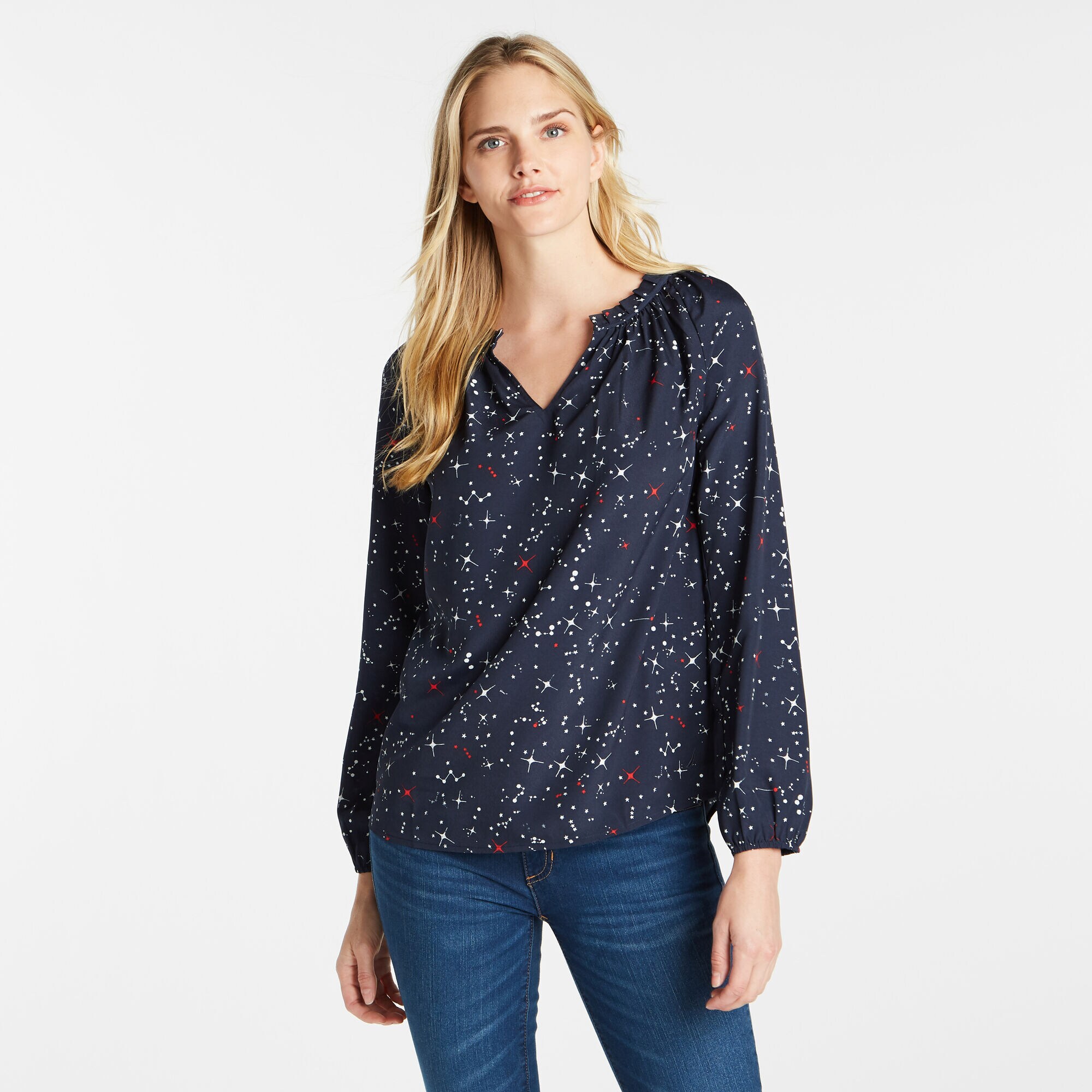 CONSTELLATION PRINT Ruffled TOP,Stellar Blue Heather,large