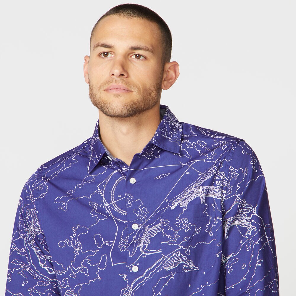 CLASSIC FIT MAP PRINT POPLIN SHIRT,Blue Depths,large