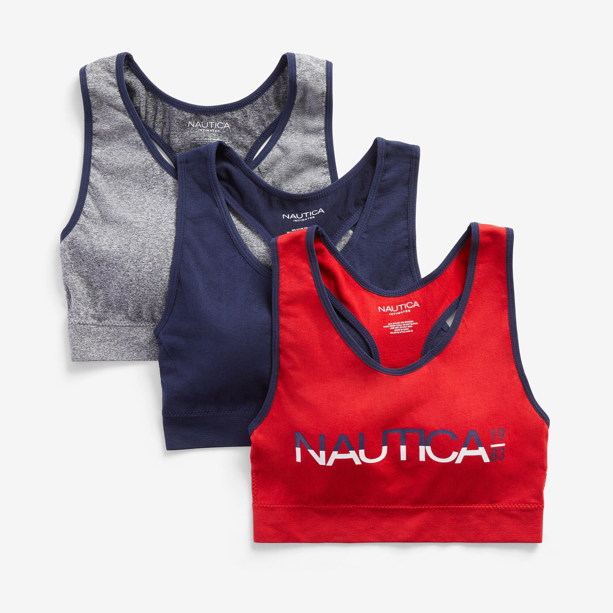 LOGO RACERBACK BRA, 3-PACK,Nautica Red,large