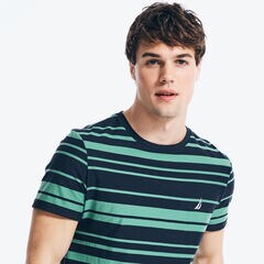 STITCHED-STRIPE T-SHIRT,Navy,large