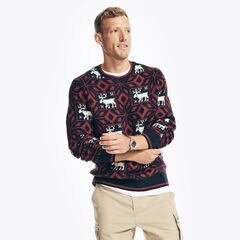 REISSUE MOOSE PRINT CREWNECK SWEATER,Navy,large
