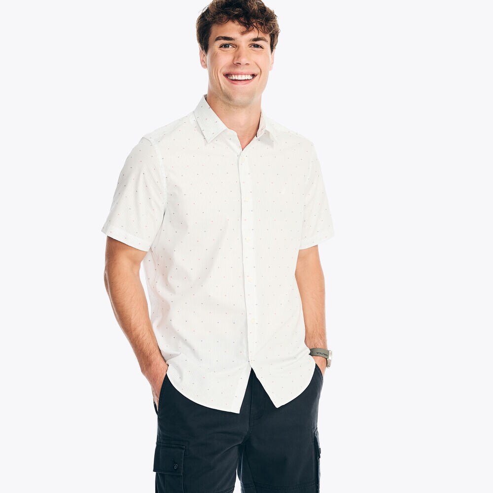 Classic Fit Wrinkle-Resistant Short-Sleeve Shirt,Bright White,large