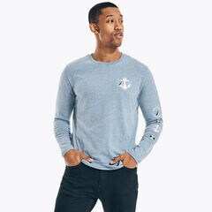 SUSTAINABLY CRAFTED GRAPHIC LONG-SLEEVE T-SHIRT,Anchor Blue Heather,large