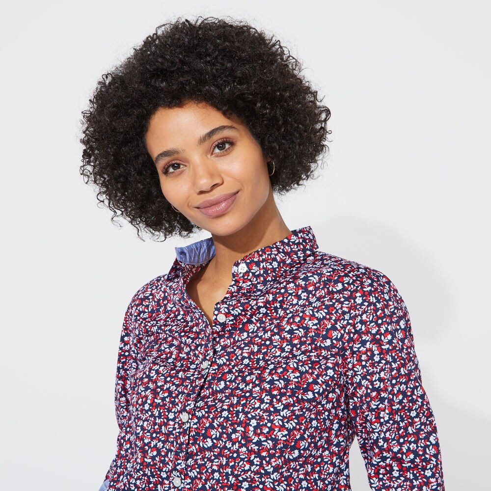 FLORAL PRINT BUTTON-UP SHIRT,Stellar Blue Heather,large