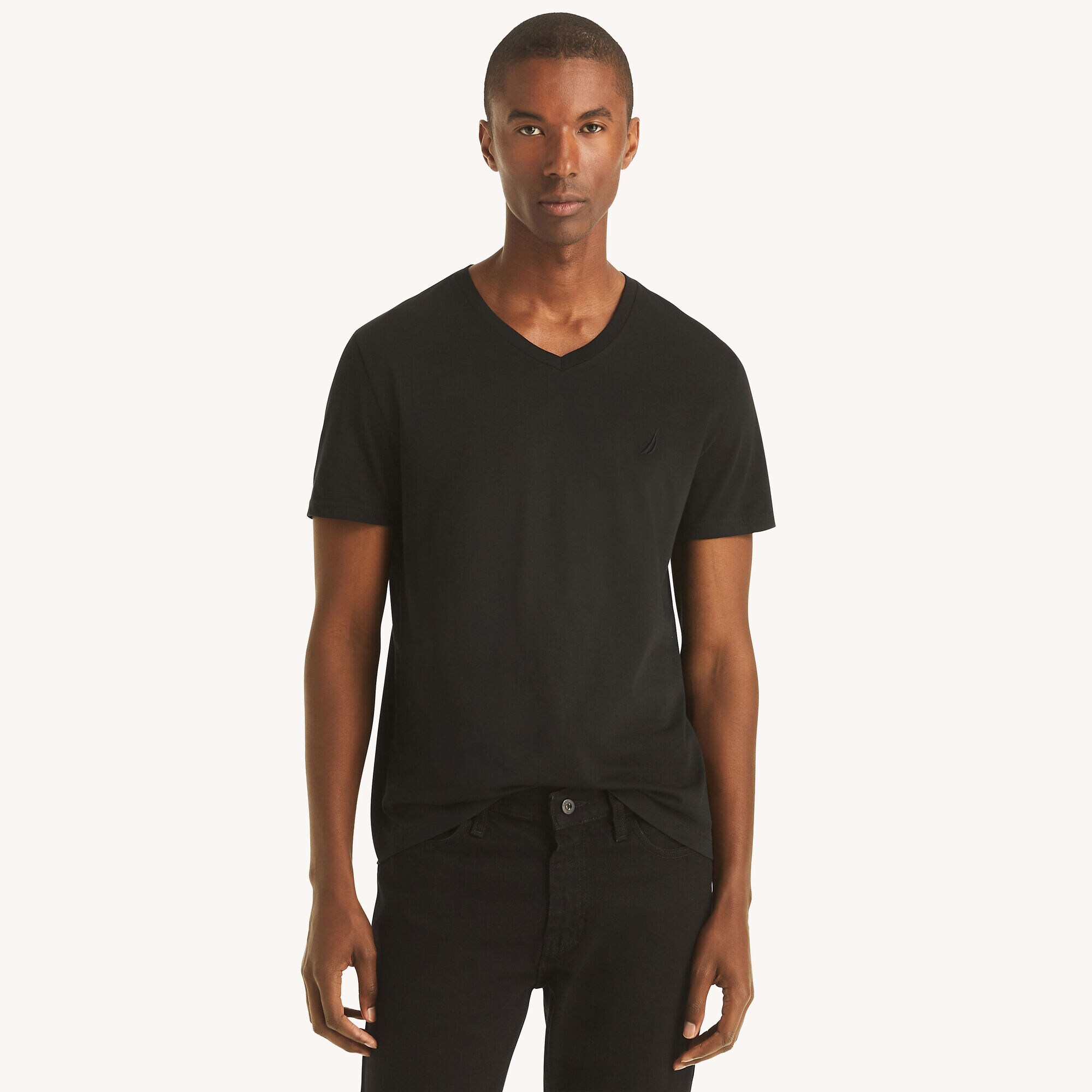V-Neck Deck T-Shirt,True Black,large