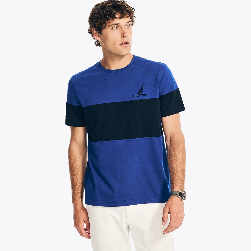 Colorblock Crewneck T-Shirt,Bright Cobalt,large