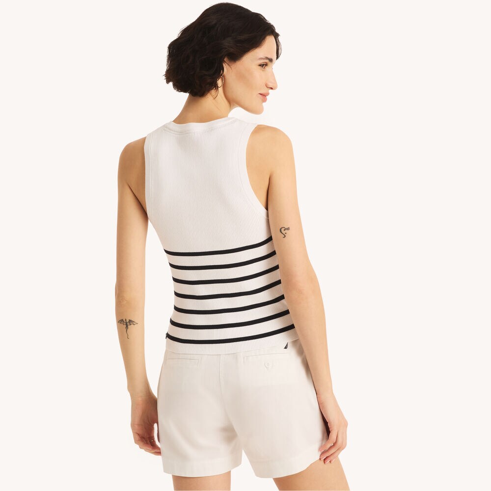 Striped Crewneck Sweater Tank,Bright White,large