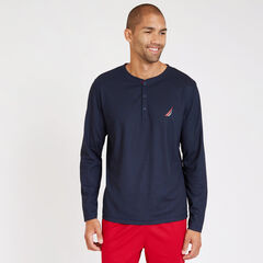 Sueded Jersey Long Sleeve Performance Henley,Navy,large