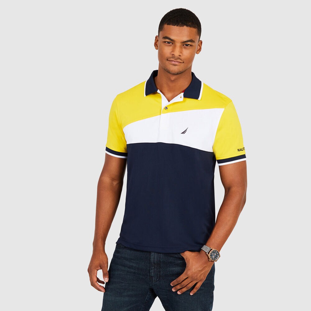 Classic Fit Colorblock  Tech Polo,Buoy Yellow,large