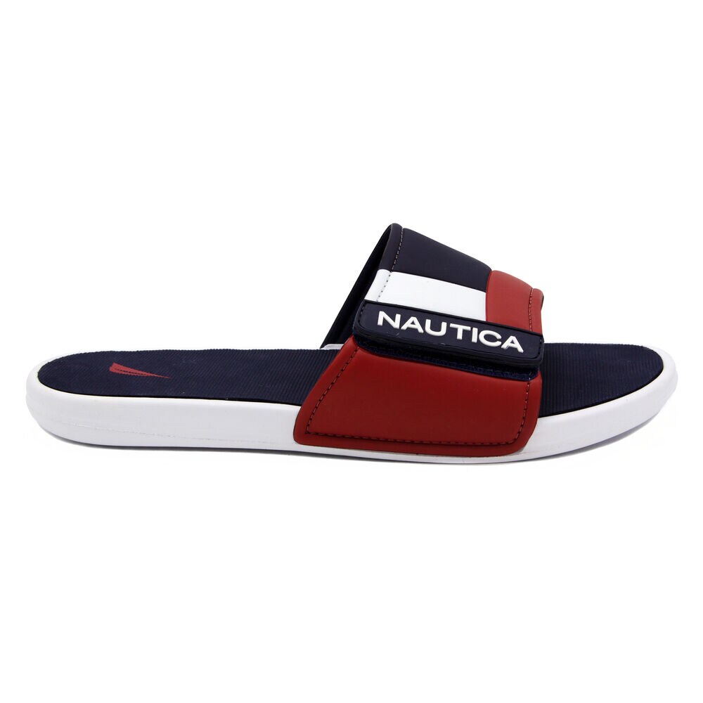 COLORBLOCK LOGO SLIDE SANDALS,Navy,large