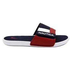 COLORBLOCK LOGO SLIDE SANDALS,Navy,large