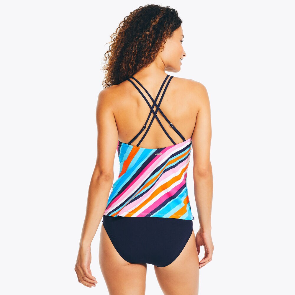 STRIPED HIGH-NECK TANKINI SWIM,Melonberry,large